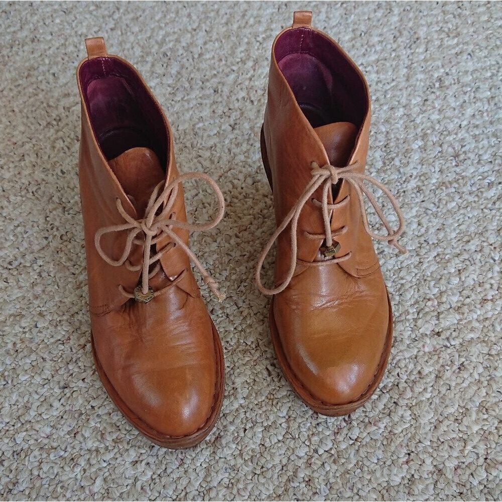 MARC BY MARC JACOBS Brown Tan Calf Leather Wedge oxford ankle Boots size 6 - Picture 2 of 16